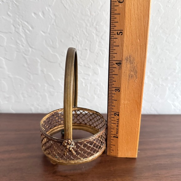 Vintage Brass Miniature Brass Basket Gold Victorian Ornate Old World French - Picture 5 of 6